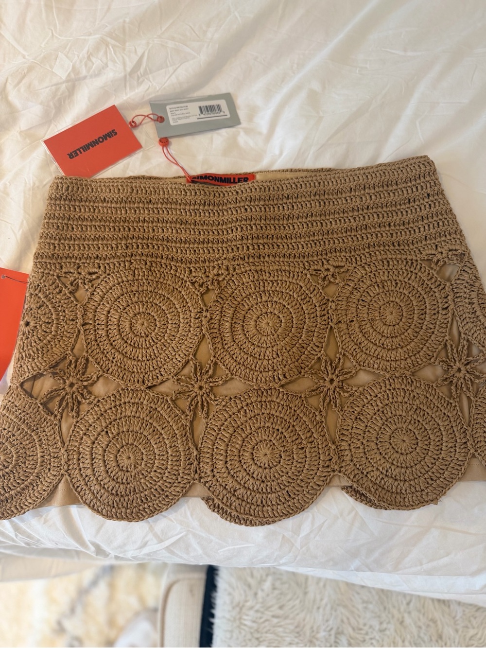 NWT SIMONMILLER Beep Beep Crochet Mini Skirt Natural – Size S